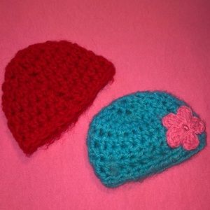Crocheted American girl doll hats